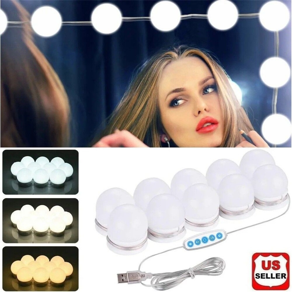 Make Up Mirror Light 10 LED Kit Bulbs Vanity Lights Dimmable Lamp Hollywood Glam